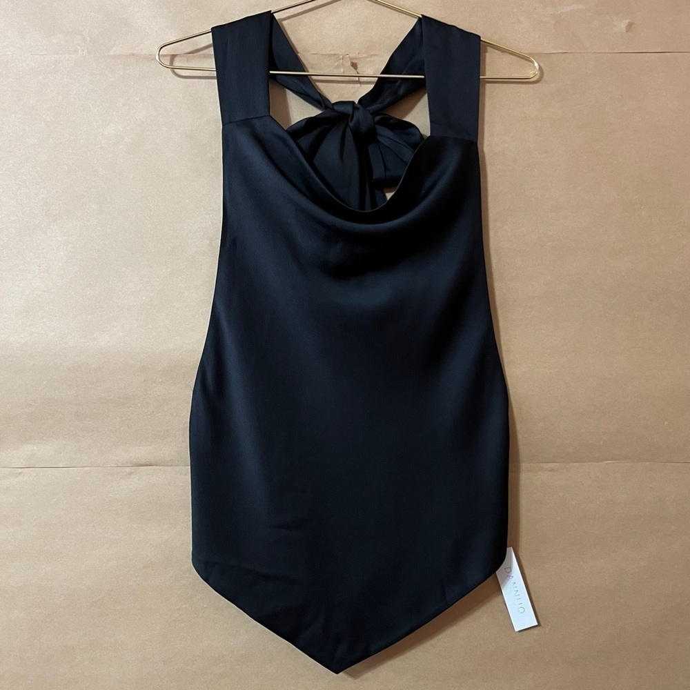 DANNIJO | NWT Noir Halter Scarf Top Tie Neck Open Back Top Satin Crepe Size M